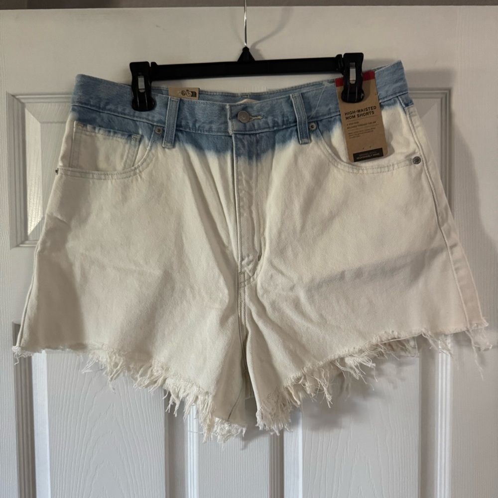 Shorts 🫐 Blue White High Waisted Mom Ombré Shorts 32 NWT